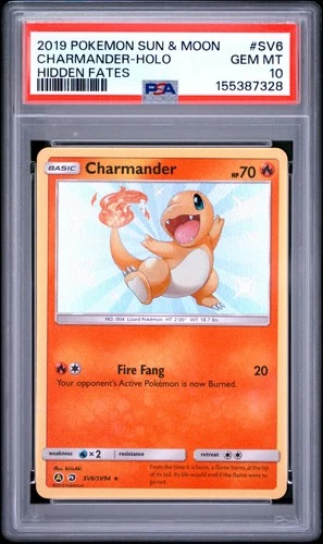 2019 POKEMON SUN & MOON HIDDEN FATES #SV6 CHARMANDER-HOLO PSA 10