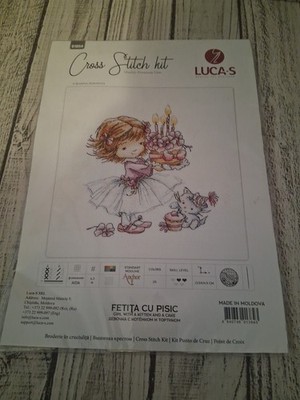 Cross Stitch Kit Luca-S Little girl with a kitten and a cake B1054 New