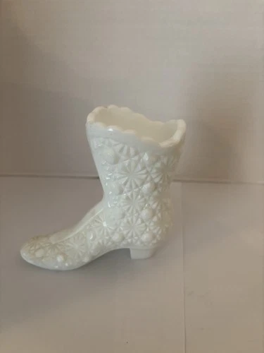 Vintage 4.5" Fenton White Milk Art Glass Daisy Button Boot Shoe Toothpick Holder