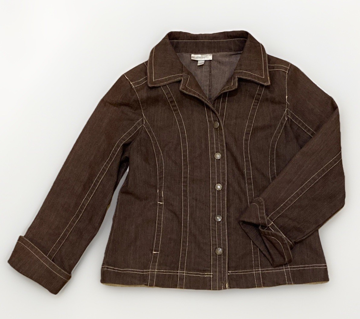 DressBarn Brown Denim Jacket Womens Large Western Contrast Stitch Boho