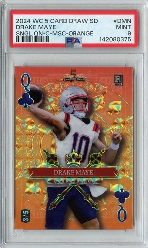 2024 WC 5 Card Draw Drake Maye ORANGE MOSAIC Rookie RC #'D 3/5 #DMN PSA 9 POP 1