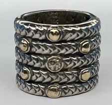 Samuel Benham BJC Thick 925 Sterling Silver 18K Gold Rope Ring Size 7.5