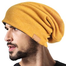 Men Oversized Slouch Beanie Large Skullcap Knit Hat Ginger 