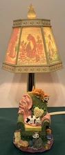 JSNY Cats in Armchair Table Lamp-Lithophane Shade-Whimsical Vintage Feline Decor