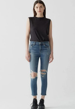 AGOLDE Women's Sophie High Rise Skinny Crop Medium Wash Blue Distressed Size 26