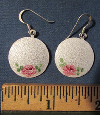VINTAGE STERLING SILVER & ENAMEL DISK EARRING...