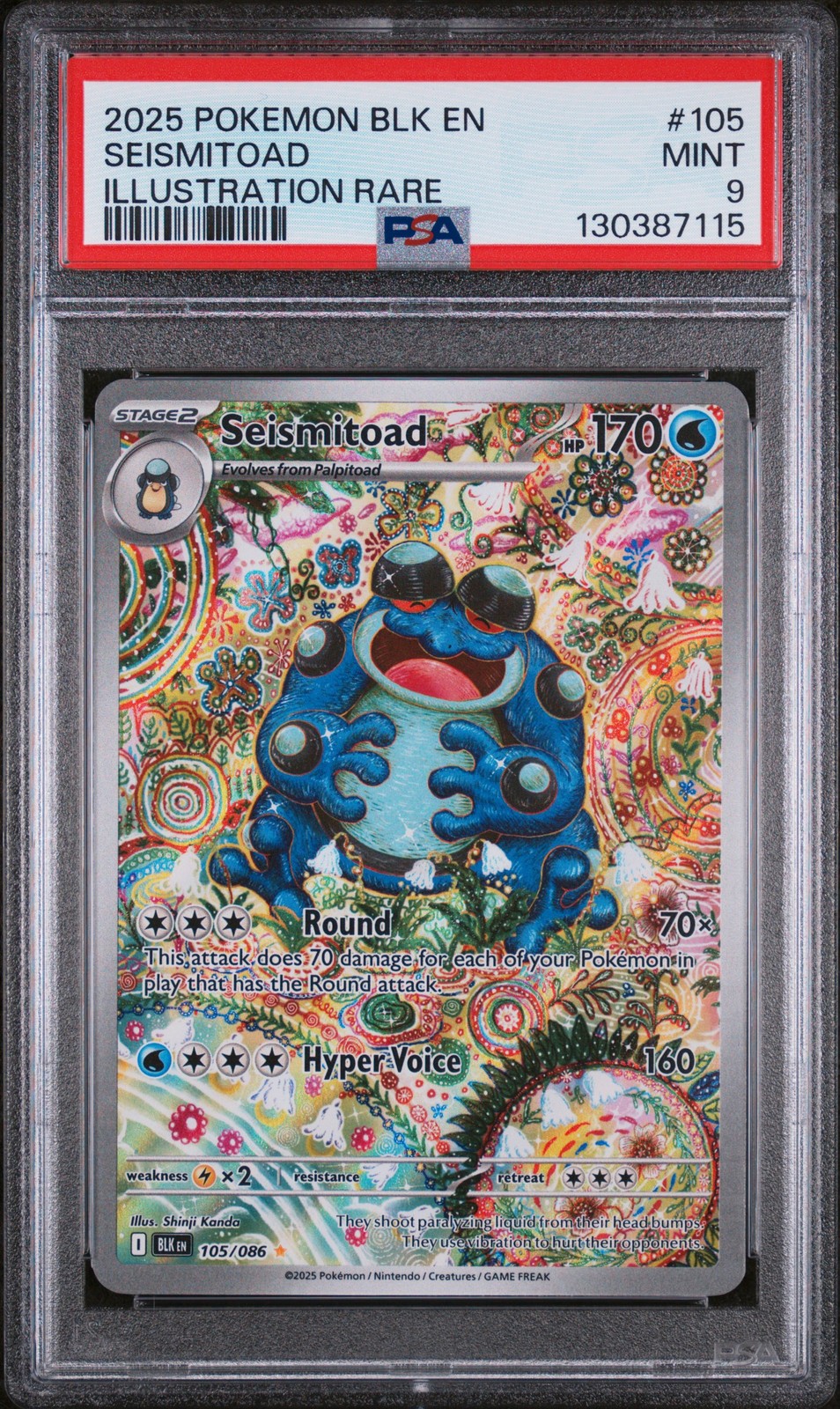 2025 POKEMON BLK EN-BLACK BOLT ILLUSTRATION RARE #105 SEISMITOAD PSA 9