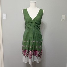 Max Studio MSSP Cotton Silk Green Floral Sleeveless Dress Cottagecore Prairie F