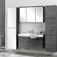 BadezimmermöBel Set Eiche Grau Waschtisch Spiegelschrank HochschräNke BadmöBel