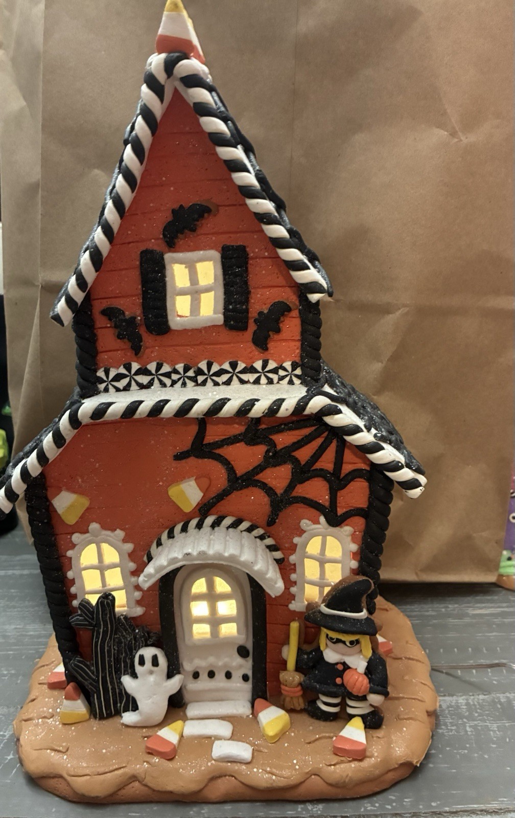 Candy Corn Lane New LARGE 13” LED Haunted Halloween Gingerbread House