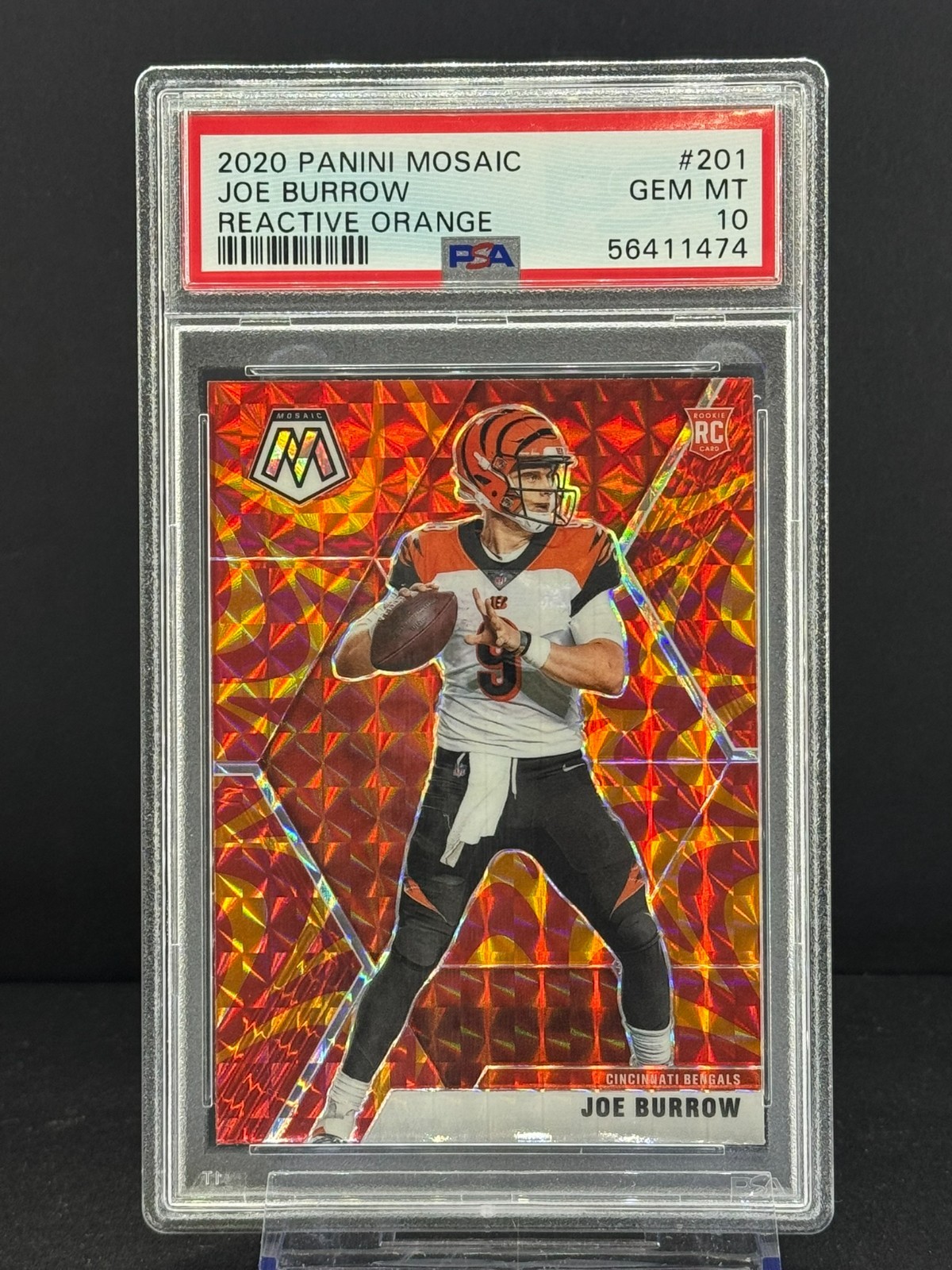 JOE BURROW Rookie 2020 Mosaic RC REACTIVE ORANGE #201 Bengals QB PSA GEM MINT 10