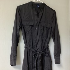 Scoop Womens Satin Shirt Dress Size XS Black Button Cargo Pockets Belted Midi
