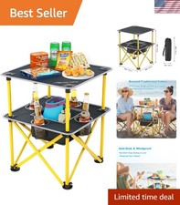 Image of Multi-Functional Camping Table with Food Basket & 4 Cup Holders - 19x19 Inch