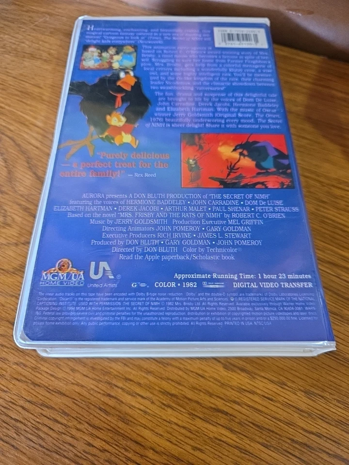 The Secret of NIMH (VHS, 1994, Family Entertainment Clam Shell) - Image 2 of 2