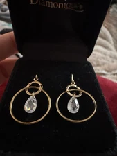 Diamonique 14k Yellow Gold Drop Earrings CZ  Circle In Circle
