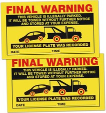 50 Final Warning Stickers, Parking Violation Notice Vehicle is Illegally...