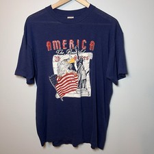 Vintage Logo 7 Single Stitch Shirt Size L Blue T-shirt Blue Flag Made in USA