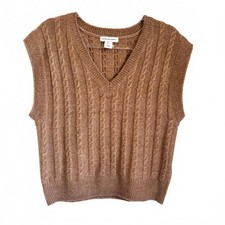 Cupcakes Cashmere Women s V Neck Cable Knit Camel Sweater Vest Size S