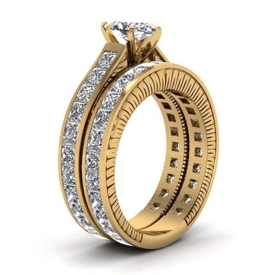 Wedding Ring Set – Women's 10k Gold Filled CZ Ring & Men's Titanium Band 1 thumbnail image