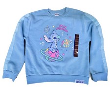 Stitch Sweater Disney Girls Fleece L 10/12 Blue Graphic Pullover Sweatshirt