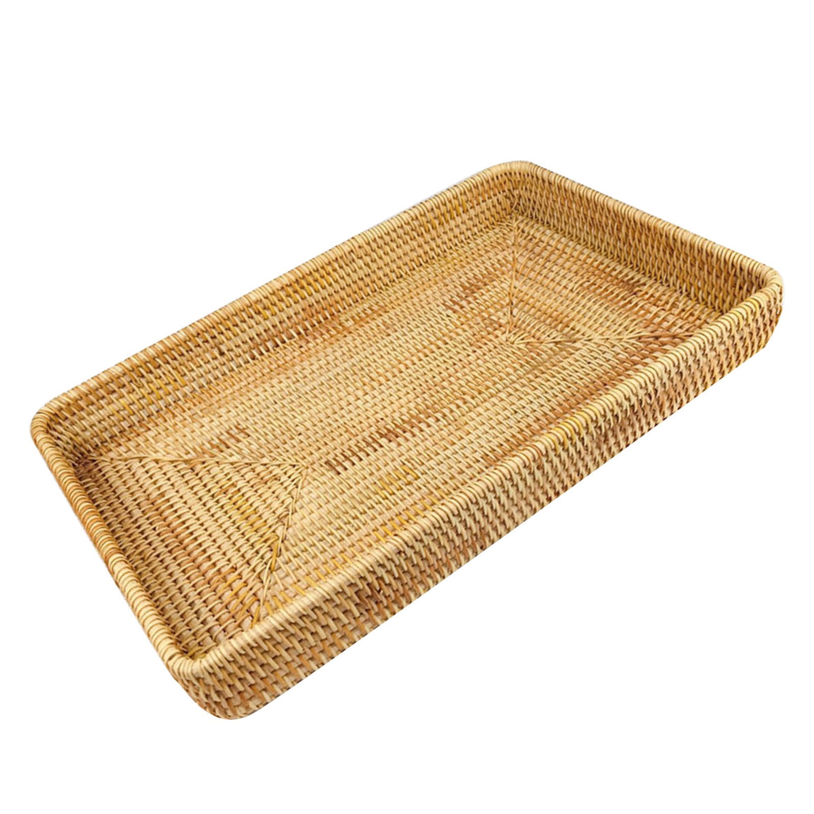 Rattan Tray Tabletop Organization Hand Woven Snack Storage Basket HG