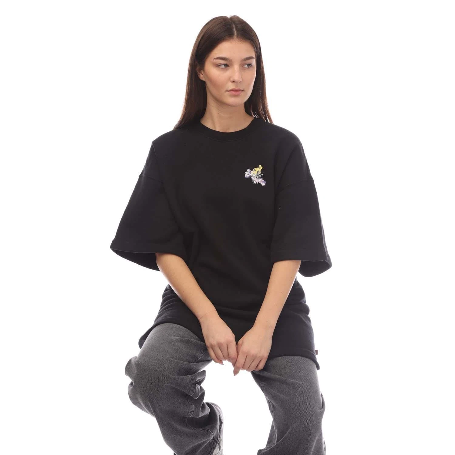 OFF WHITE Vestito T Shirt Donna Off White Freccia Fiore Snap Nero