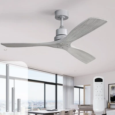 SOFUCOR Winter Solid Wood 52in Ceiling Fan With Remote Bedroom Quiet Reversible No Light