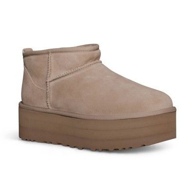 UGG CLASSIC ULTRA MINI PLATFORM SAND FUR SUEDE WOMEN'S BOOTS SIZE
