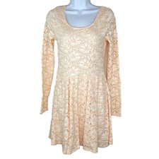 Free People Womens Peach Floral Lace Fit & Flare Mini Dress Size S Coquette Y2K