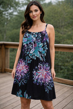 Elie Tahari Floral Sleeveless Shift Dress Sz 8 | Black Teal Purple Flowy Summer