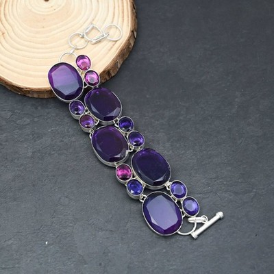 Amethyst Edelstein handgefertigt 925 Sterlingsilber Schmuck Armband 7-8 Zoll