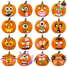 16 Packs Halloween Pumpkin Decorating Stickers Foam Craft Kit, Halloween Party F