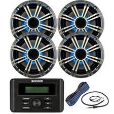 Kicker KMC3 USB Stereo Receiver, 4x 6.5" LED Speakers w/Grilles, Wire, Antenna