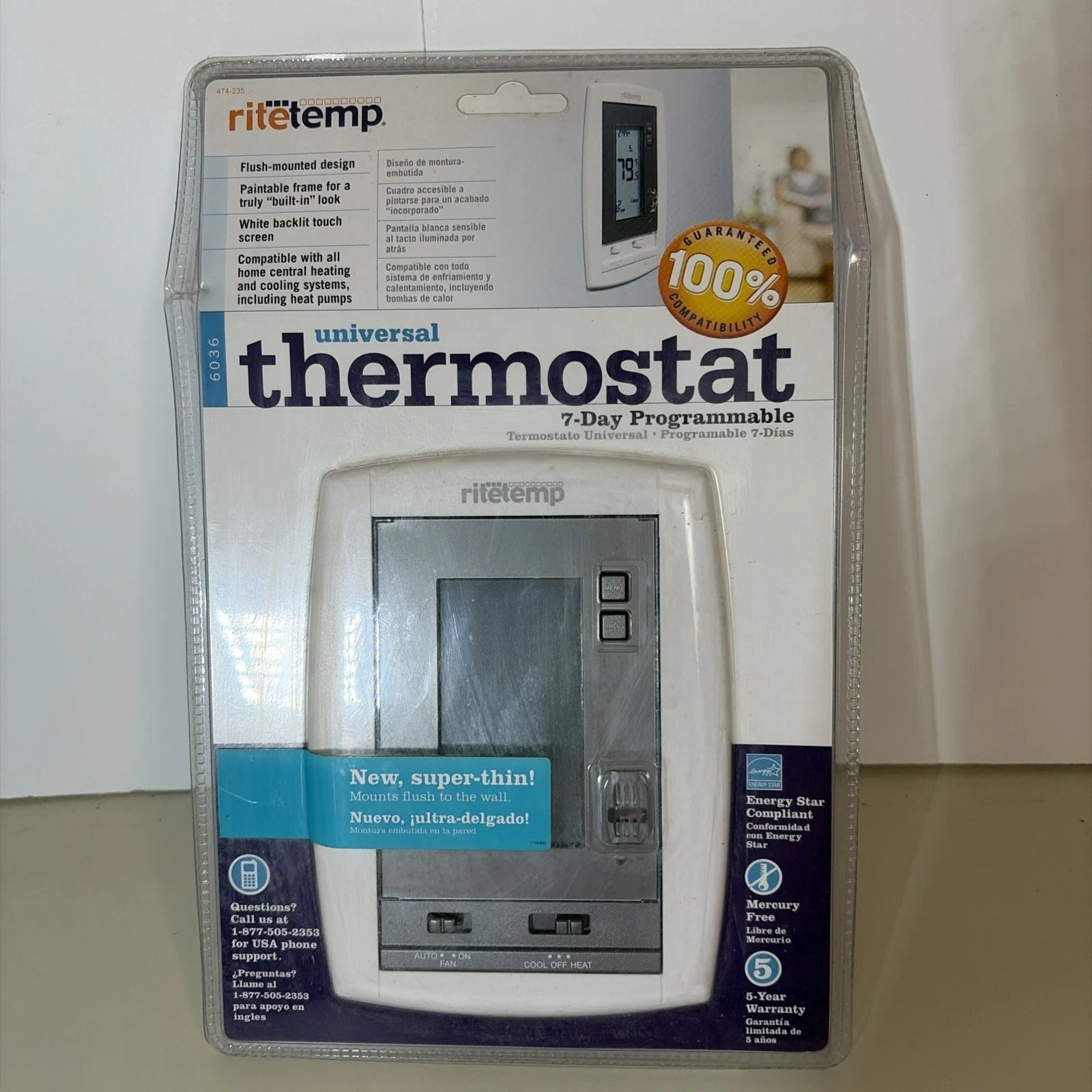 RiteTemp Universal Thermostat 7-Day Programmable 6036 NEW SEALED Mercury Free