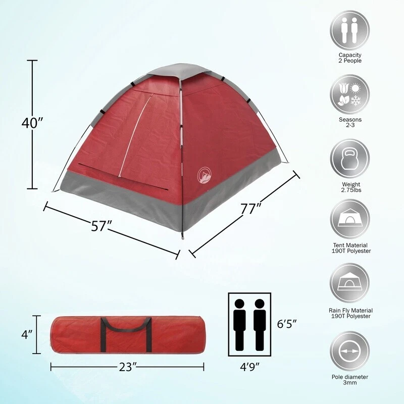 Tienda domo ligera impermeable para 2 personas con bolsa de transporte y equipo de camping con mosca de lluvia Foto 3 de 4