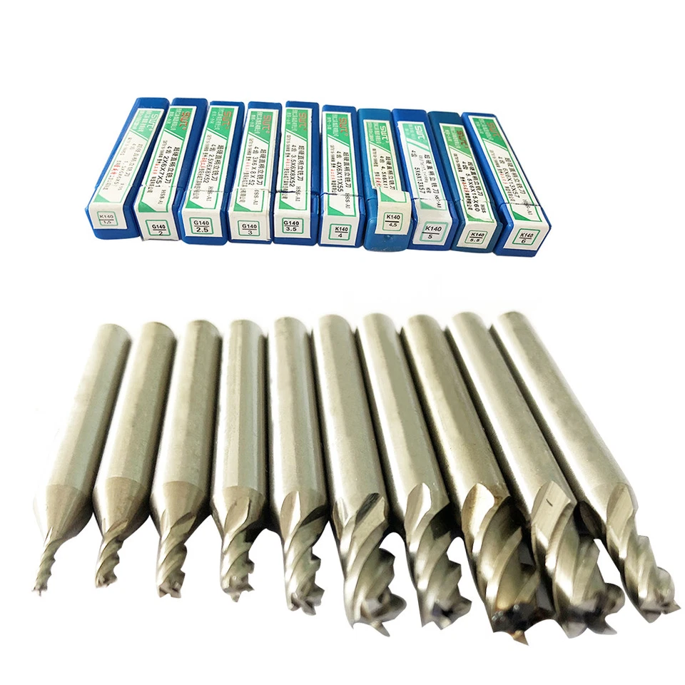 10Pcs/set 1.5-6mm HSS Straight Shank 4 Flute Cutter End Mill CNC Drill Bit Tool - Image 3 of 4