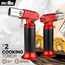 2pcs Cooking Torch Refillable Butane Lighter Adjustable Dual Frame w/Safety Lock
