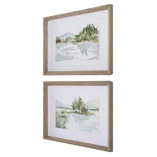 Uttermost Serene Traditional Wood Lake Framed Print in Gray (Set of 2) - Picture 3 of 7