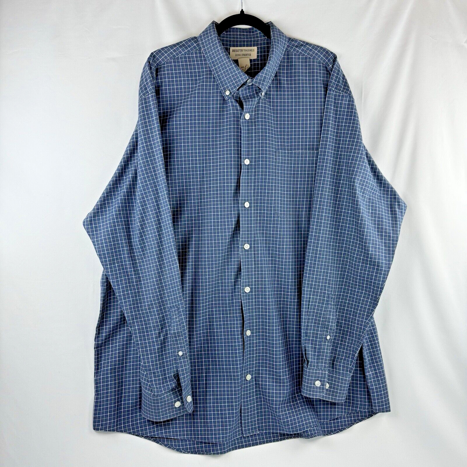 DULUTH TRADING CO Shirt Mens 2XL Blue Plaid Button Up Long Sleeve