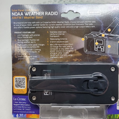 La Crosse K810-106 Weather Radio Portable Official NOAA AM/FM USB Crank & Solar - Picture 6 of 8