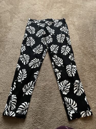 DOLCE & GABBANA Pants Black/White Palm Leaf Print Size IT48/US38/M