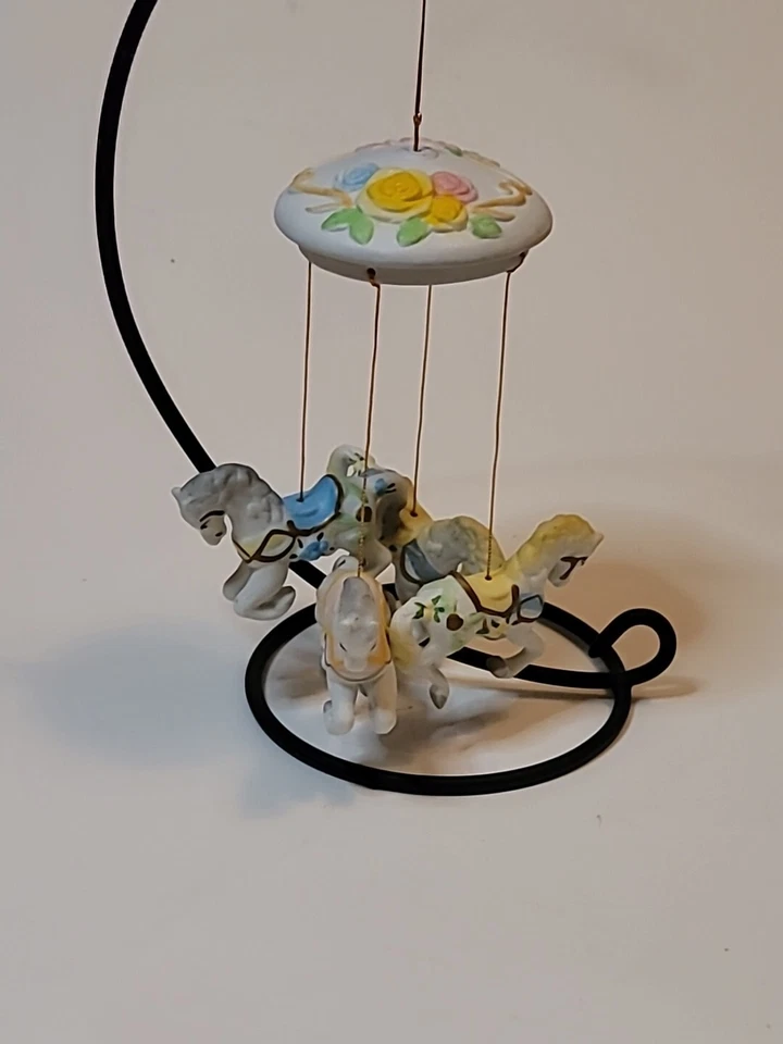 Wind Chimes Chadwick Carousel Horse Handpainted Porcelain Bisque Floral Vtg 1992 - Image 2 of 4