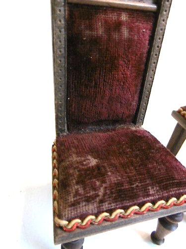 BEAUTIFUL ANTIQUE 4 PIECE BURGUNDY VELVET DOLLHOUSE FURNITURE - 19th century - Picture 16 of 17