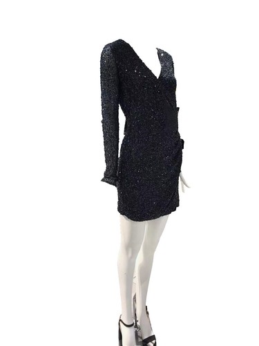 Balmain x H&M Black Long Sleeve Draped Jacquard-weave Silk Mini Dress  Size 4 | eBay