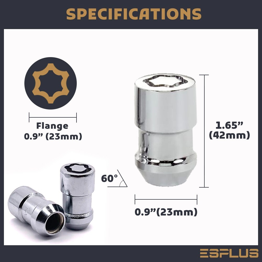 4 Pc GMC Wheel Lock W Key M14x1.5 Chrome Fit Acadia/Savana/Sierra/Yukon