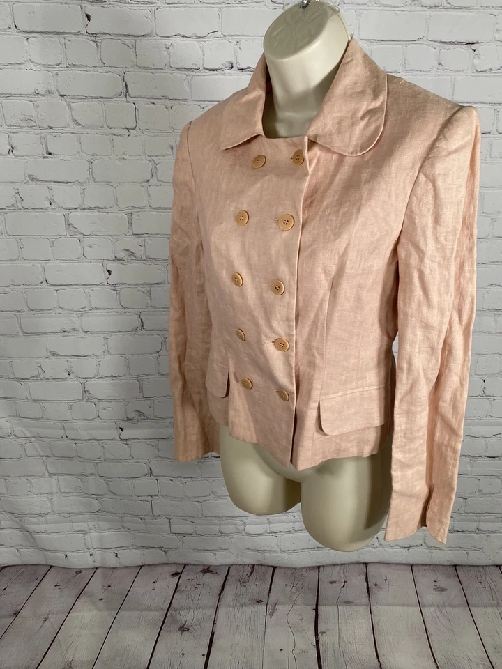 Blazer De Colección BCBG Paris 100% Lino Rosa Doble Pecho Abotonado EE. UU. Para Mujer’s 4 Foto 3 de 4