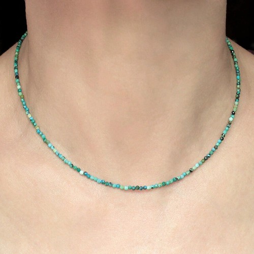 Natürlicher Türkis Rund 2 mm Perlen Halsband Heilung Zierlich Frauen Männer Halskette Geschenk - Bild 2 von 3