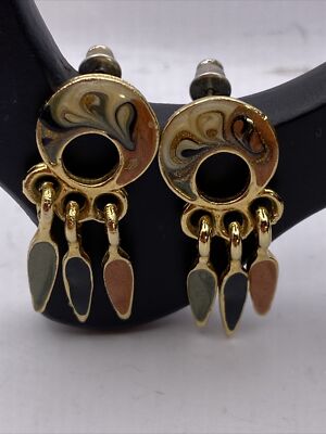 Earrings Enamel Dangle Made in the USA Gold-tone B9D