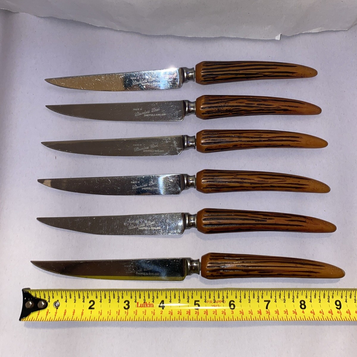 Vintage Sheffield England Stainless Steel Faux Antler Steak Knife