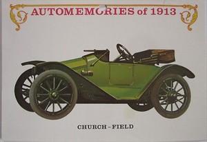 1913 Church Field Roadster car calendar print (green & black, no top)